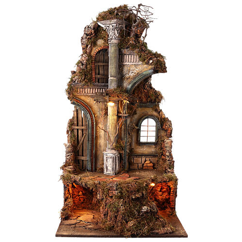 Tempel mit Geburt Christi und Hirten vor Bogenarchitektur – neapolitanischer Stil, 30 cm Krippe 6