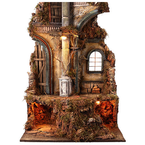 Tempel mit Geburt Christi und Hirten vor Bogenarchitektur – neapolitanischer Stil, 30 cm Krippe 9