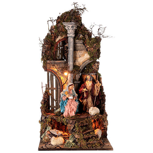 Temple with arches, Nativity and sleeping shepherd, for Neapolitan Nativity Scene with 30 cm characters 10x50x50 cm 1