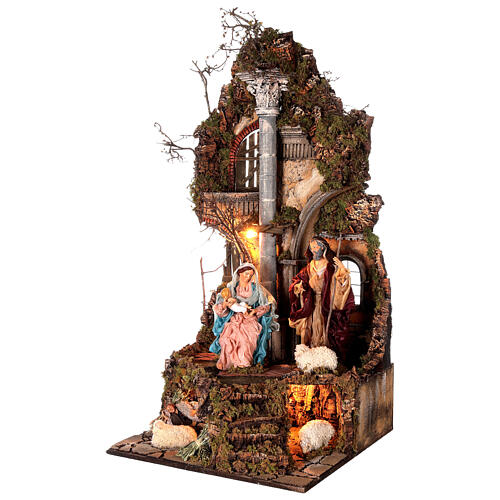 Temple with arches, Nativity and sleeping shepherd, for Neapolitan Nativity Scene with 30 cm characters 10x50x50 cm 3