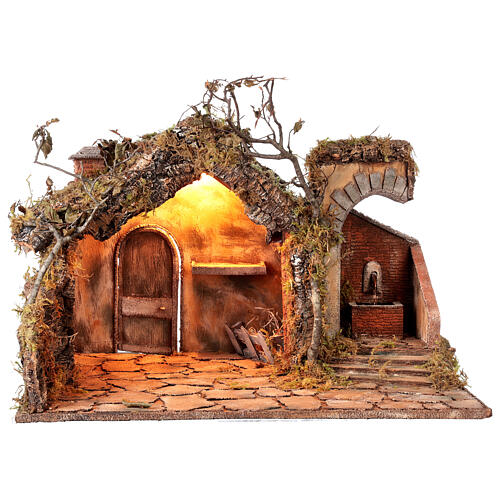 Neapolitanische Weihnachtskrippe 12-14 cm Hütte mit Brunnen 40x65x50 cm 1