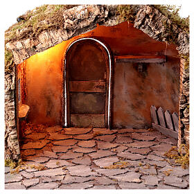 Setting for Neapolitan Nativity Scene with 12-14 cm characters, stable and fountain, 40x65x50 cm