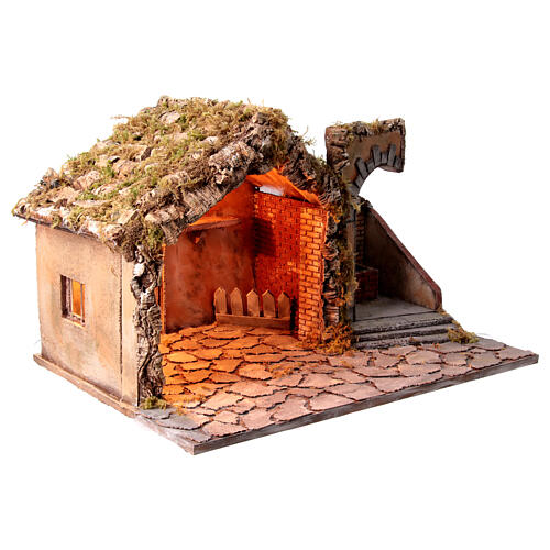 Setting for Neapolitan Nativity Scene with 12-14 cm characters, stable and fountain, 40x65x50 cm 3