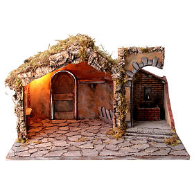 Ambientación belén napolitano 12-14 cm cabaña con fuente 40x65x50 cm