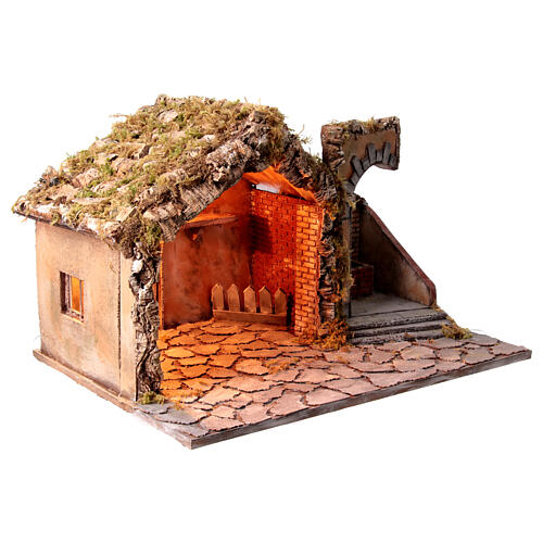 Ambientación belén napolitano 12-14 cm cabaña con fuente 40x65x50 cm 3
