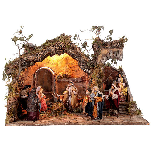 Krippenstall mit Brunnen und Figuren-Set, neapolitanischer Stil – für 16–18 cm Krippe, 40 × 65 × 50 cm 1