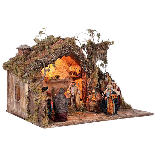 Illuminate stable with fountain and 12-14 cm Neapolitan Nativity Scene figurines, 40x65x50 cm 5