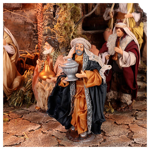 Illuminate stable with fountain and 12-14 cm Neapolitan Nativity Scene figurines, 40x65x50 cm 6