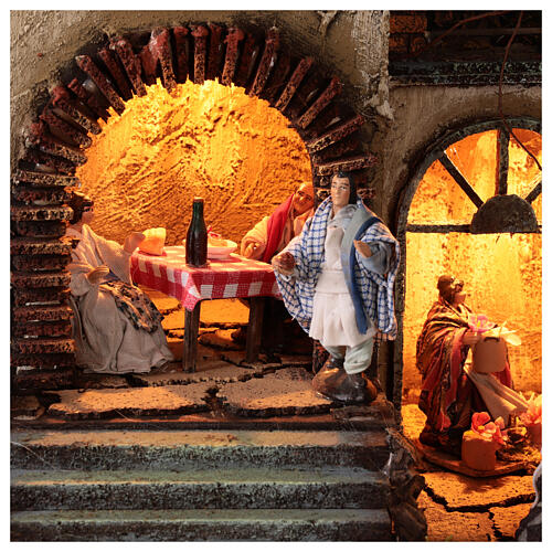 Neapolitan Nativity Scene for 10 cm figurines, village with fountain, animated character and Holy Family, 60x80x35 cm, MODULE 1 4