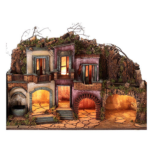 Modular village for Neapolitan Nativity Scene in 18th century style with Nativity of 10 cm and fountain 60x80x35 cm MOD. 2 9