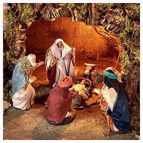 Neapolitan Nativity village for 10 cm figurines, with fountain and Holy Family, 60x80x35 cm, MODULE 2