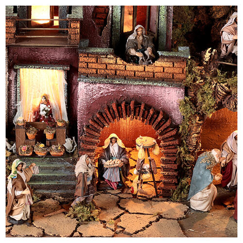 Neapolitan Nativity village for 10 cm figurines, with fountain and Holy Family, 60x80x35 cm, MODULE 2 4