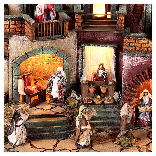 Neapolitan Nativity village for 10 cm figurines, with fountain and Holy Family, 60x80x35 cm, MODULE 2 6