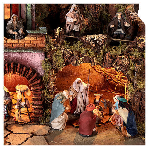 Neapolitan Nativity village for 10 cm figurines, with fountain and Holy ...