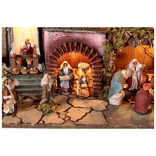 Neapolitan Nativity village for 10 cm figurines, with fountain and Holy Family, 60x80x35 cm, MODULE 2 8