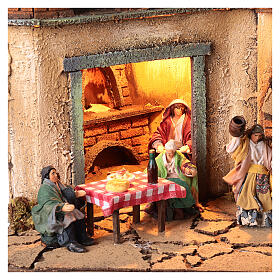 Neapolitan Nativity Scene for 10 cm figurines, village animated character and Holy Family, 60x80x35 cm, MODULE 3