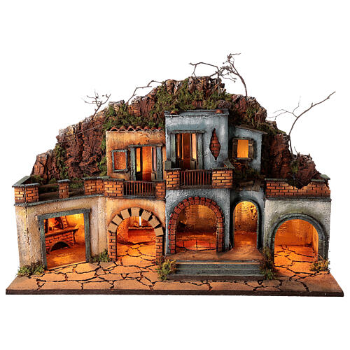 Neapolitan Nativity Scene for 10 cm figurines, village animated character and Holy Family, 60x80x35 cm, MODULE 3 8
