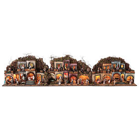 Aldeia modular presépio estilo século XVIII napolitano com figuras de 10 cm 3 módulos 60x240x35 cm
