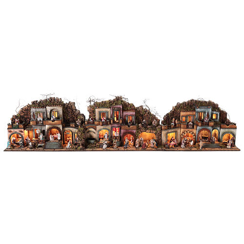 Modular Nativity village complete with 10 cm characters for Neapolitan Nativity Scene, 3 modules, 60x240x35 cm 1