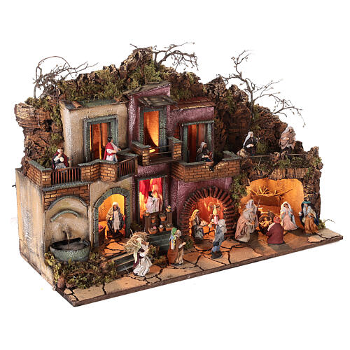 Modular Nativity village complete with 10 cm characters for Neapolitan Nativity Scene, 3 modules, 60x240x35 cm 10