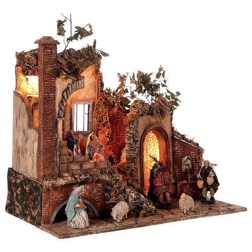 Ambientación fuente y figuras Natividad belén napolitano 16 cm 56x67x40 cm 5