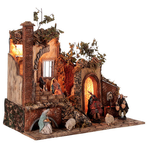 Nativity setting with Holy Family, Wise Men and fountain, for 16 cm Neapolitan Nativity Scene, 60x70x40 cm 5