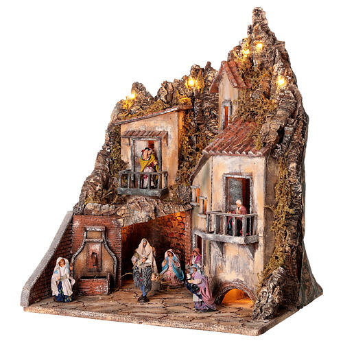 Neapolitan Nativity Scene with lights, fountain and characters of 10 cm 60x40x50 cm 3
