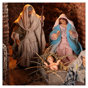 Presepe napoletano completo luci e fontana personaggi 10 cm 60X43X50 cm