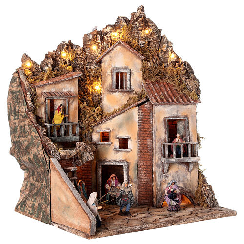 Illuminated Neapolitan Nativity Scene with fountain and characters of 10 cm 60x40x50 cm 5