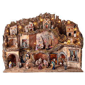 Neapolitan Nativity Scene with lights, mill, waterfall and characters of 10 cm 80x100x60 cm