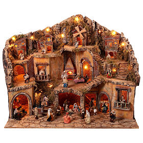 Neapolitan Nativity Scene with lights, mill, waterfall and characters of 10 cm 80x100x60 cm