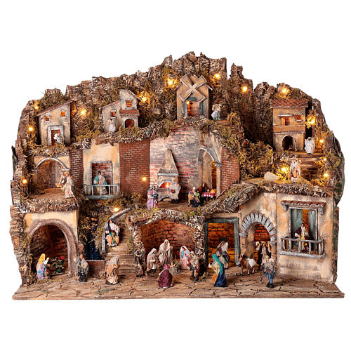 Neapolitan Nativity Scene with lights, mill, waterfall and characters of 10 cm 80x100x60 cm 1