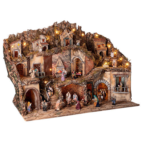 Neapolitan Nativity Scene with lights, mill, waterfall and characters of 10 cm 80x100x60 cm 5
