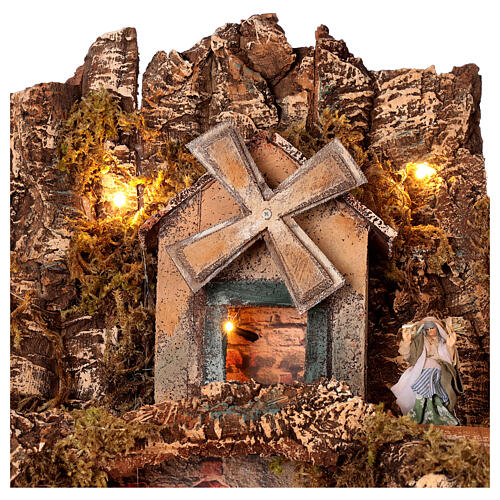 Neapolitan Nativity Scene with lights, mill, waterfall and characters of 10 cm 80x100x60 cm 7