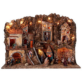 Neapolitan Nativity Scene with lights, mill, waterfall, oven and characters of 10 cm 80x100x60 cm