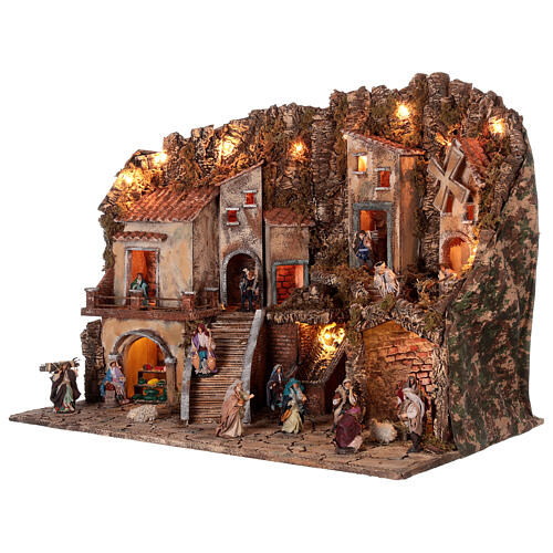 Neapolitan Nativity Scene with lights, mill, waterfall, oven and characters of 10 cm 80x100x60 cm 3