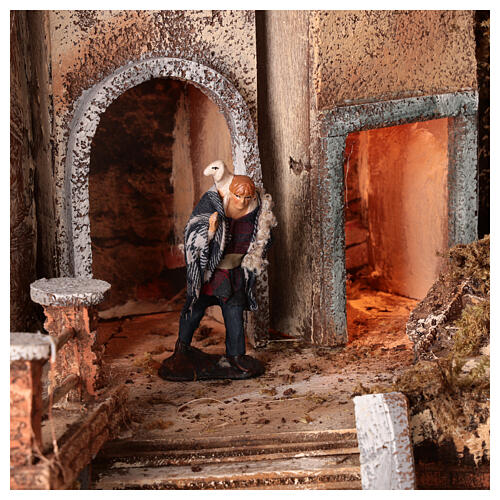 Szopka neapolitańska, figurki 10 cm, z młynem piecem i wodospadem, 65x85x50 cm 6