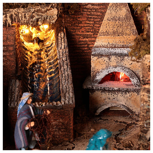 Illuminated Neapolitan Nativity Scene with wind mill, waterfall, oven and characters of 10 cm 80x100x60 cm 4