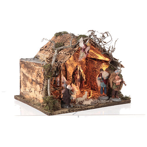 Neapolitanische Krippe Hütte 12-14 cm Holz Kork beleuchtet, 30x40x30 cm 4