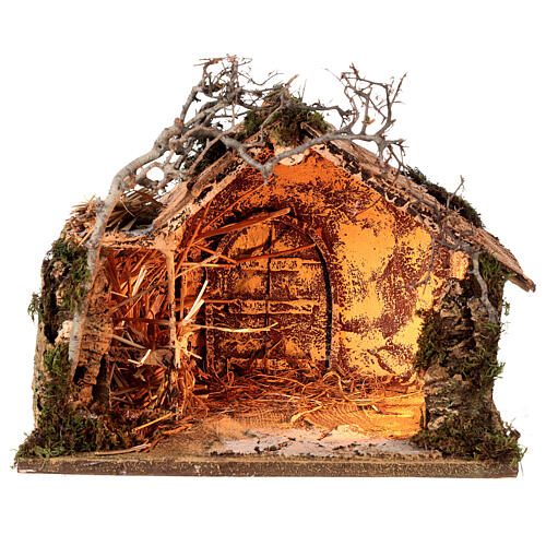 Neapolitanische Krippe Hütte 12-14 cm Holz Kork beleuchtet, 30x40x30 cm 10