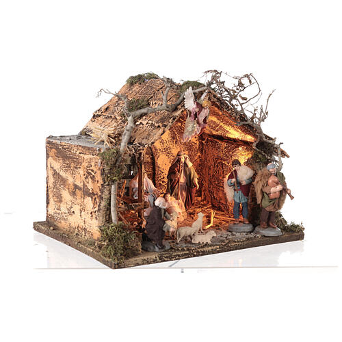 Nativity stable Neapolitan for 12-14 cm wood cork lighted 30x40x30 cm 4