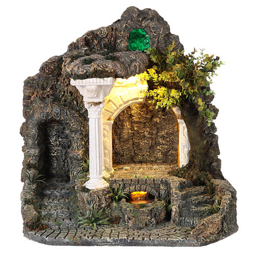 Temple with columns and brook for Neapolitan Nativity Scene with 8-10 cm characters, illuminated by LEDs, 55x55x45 cm 1