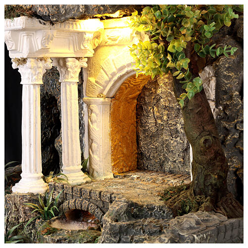 Temple with columns and brook for Neapolitan Nativity Scene with 8-10 cm characters, illuminated by LEDs, 55x55x45 cm 2