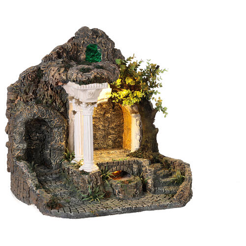 Temple with columns and brook for Neapolitan Nativity Scene with 8-10 cm characters, illuminated by LEDs, 55x55x45 cm 5