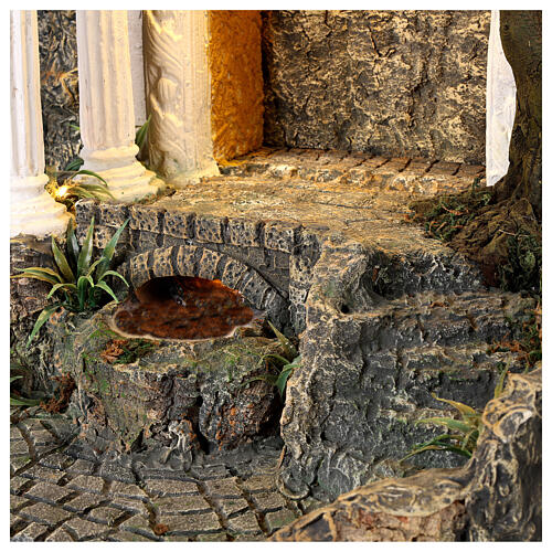 Temple with columns and brook for Neapolitan Nativity Scene with 8-10 cm characters, illuminated by LEDs, 55x55x45 cm 6