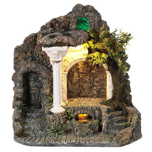 Temple columns stream 8-10 cm nativity scene with LED light 55X55X45 cm 1