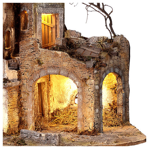 Rustic house with fountain and oven, LED lights, for Nativity Scene with 12 cm characters, 55x70x40 cm 3