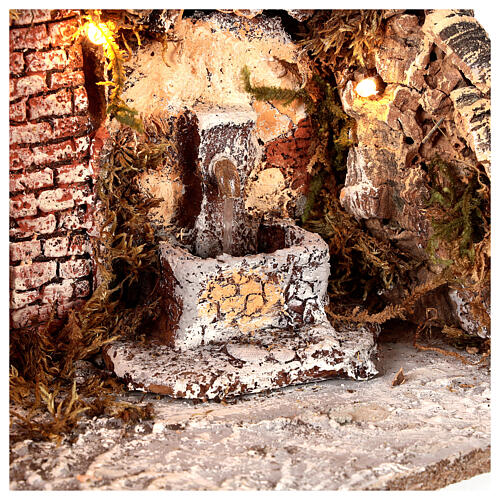 Setting with cave and fountain, lights, for Nativity Scene with 8 cm characters, 30x35x25 cm 2