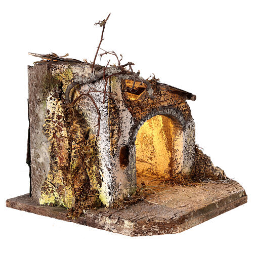 Rustic nativity stable lighted for 8 cm nativity 20x25x25 cm 3