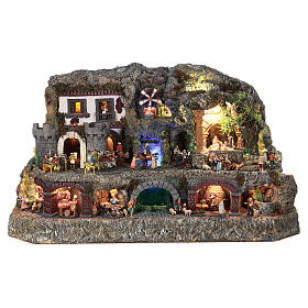 Artistic Nativity Scene with figurines in motion, characters of 6-10 cm, 75x110x60 cm